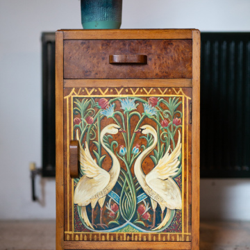 Vintage Cabinet with Stunning Hand-Painted Antique Swan Mural